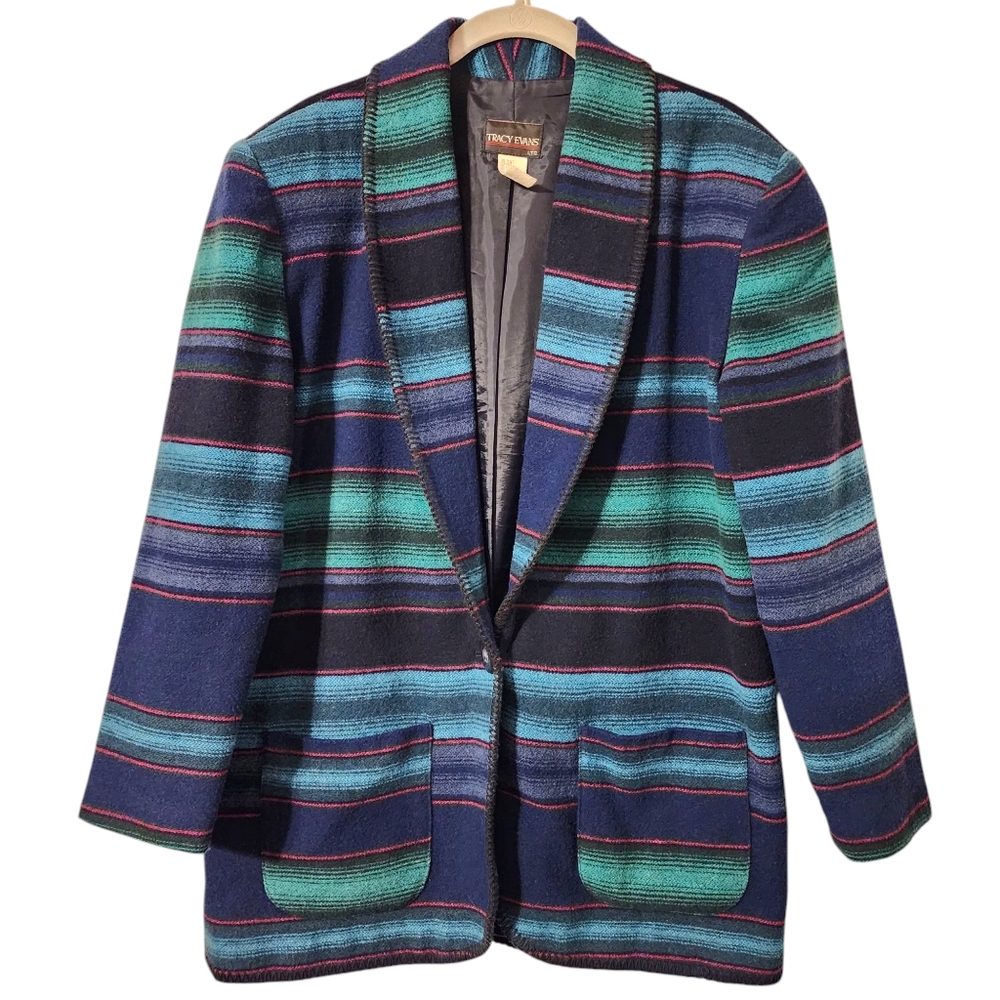 Vintage Tracy Evans Southwestern Sarape Style Wool Blend Blazer | Size Large